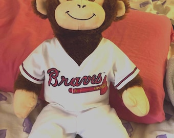 Atlanta Braves BAB vintage stuffed monkey. Sporting a Braves uniform, a build a bear classic.