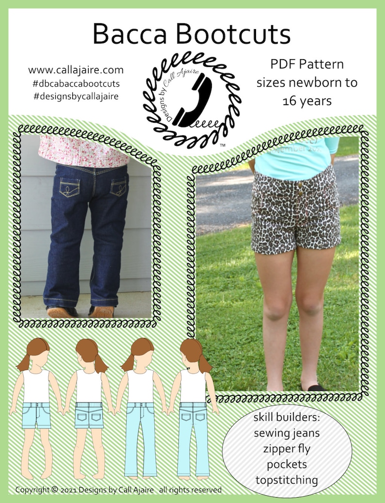 DbCA Bacca Bootcuts PDF Pattern bootcut jeans and shorts pattern sized newborn to 16 years image 2