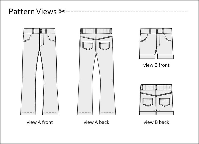 DbCA Bacca Bootcuts PDF Pattern bootcut jeans and shorts pattern sized newborn to 16 years image 4