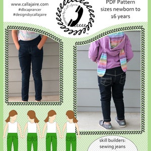 Prancer Pull-On Jeans PDF Pattern Pull-On waistband/stretch jeans/sizing baby/toddler/tween/teen image 2