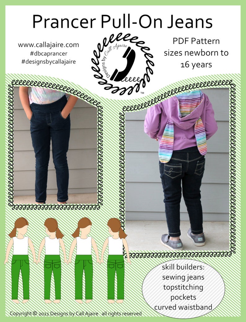Prancer Pull-On Jeans PDF Pattern Pull-On waistband/stretch jeans/sizing baby/toddler/tween/teen image 2