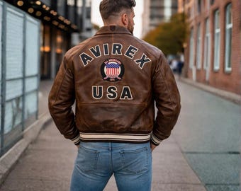 Herren Avirex USA Icon Echtes Rindsleder Leder Bomberjacke | American Flight Style Bikerjacke | Geschenk für Ihn