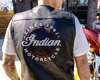 Męska skórzana kamizelka motocyklowa Indian | Oryginalna kamizelka motocyklowa ze skóry bydlęcej | Prezent dla niego
