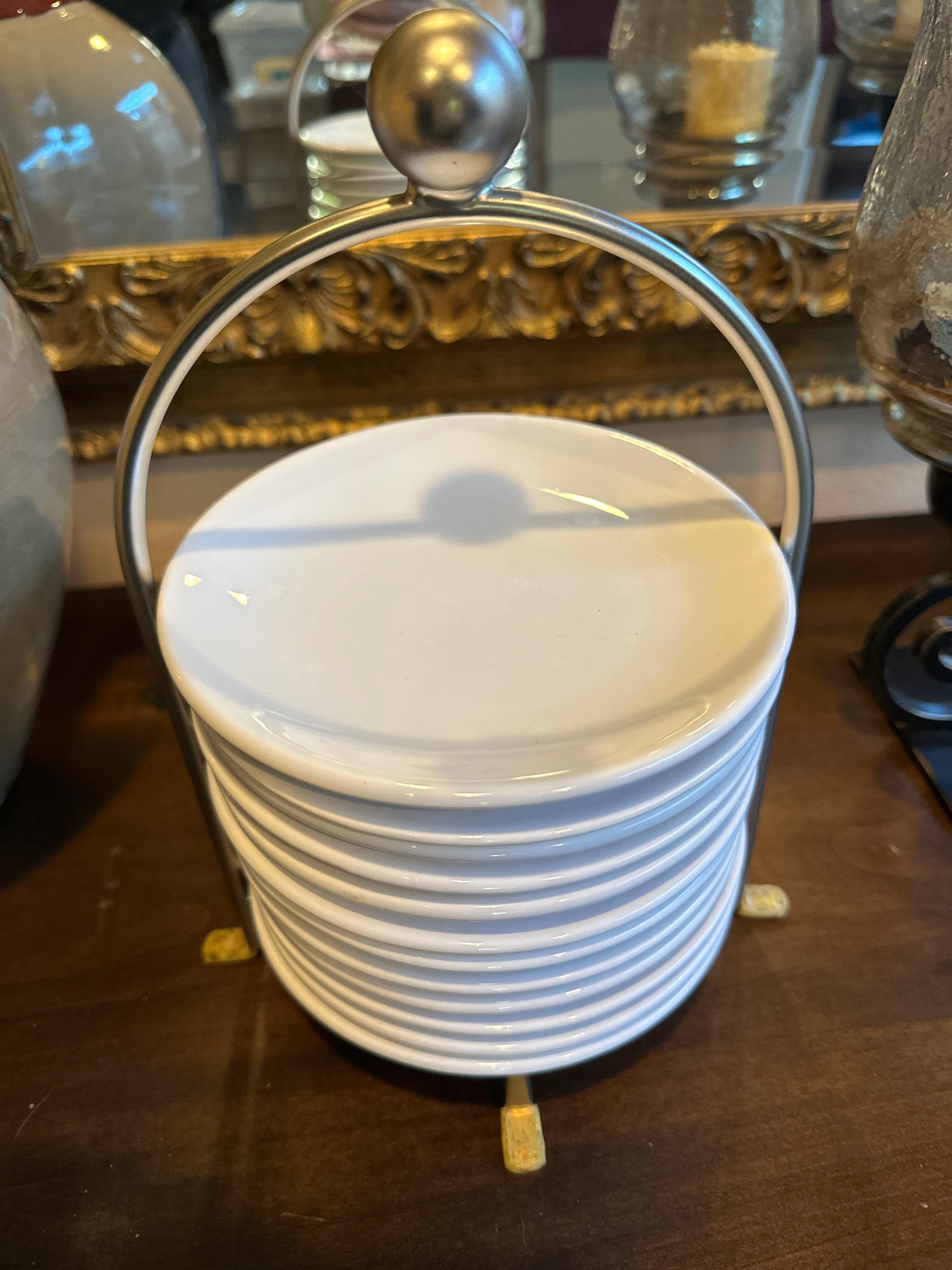 Pampered Chef Simple Additions White Appetizer Plates With Metal Caddy Etsy