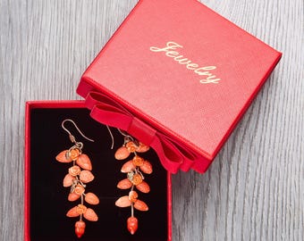 Vintage 9k gold earrings with natural undyed coral. Mediterranean coral earrings. Gift Idea