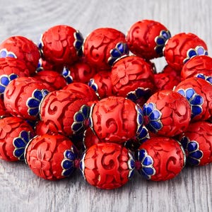 Antique Chinese longevity necklace by Cinnabar. Red Chinese handmade, Lacquer, Vermilion, Enamel, cloisonné enamel, gift idea.