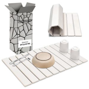 May include: A white dish drying mat with a beige bowl, two white cups, and silverware. The image also shows a white and grey box with the text "BULKHUB-INC" and dimensions of 61cm(L)x41cm(W).