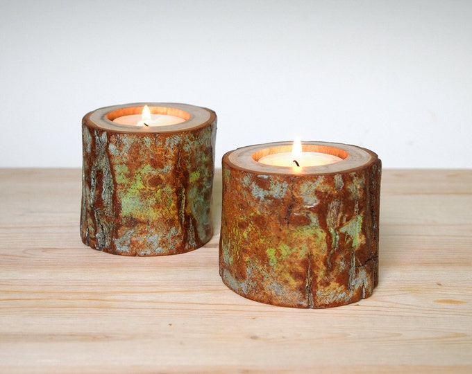 Eco Friendly Candle Holders Tea Light Organic Wood Distressed Etsy