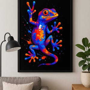 Colorful Gecko Wall Art – Vibrant Lizard Poster Print – Modern Animal Decor for Kids Room, Office, or Gift – Bold Reptile Artwork