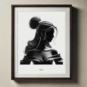 Princess Belle Silhouette Portrait | Printable Fairytale Wall Art for Instant Download
