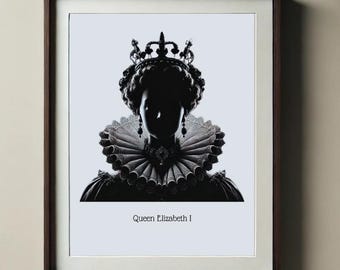 エリザベス 1 世のデジタル肖像画 (即時ダウンロード可能) | 印刷可能なチューダー女王のアート