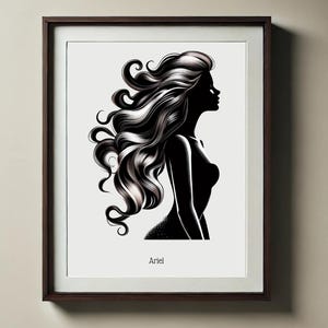 Princess Ariel Silhouette Portrait | Printable Fairytale Wall Art for Instant Download