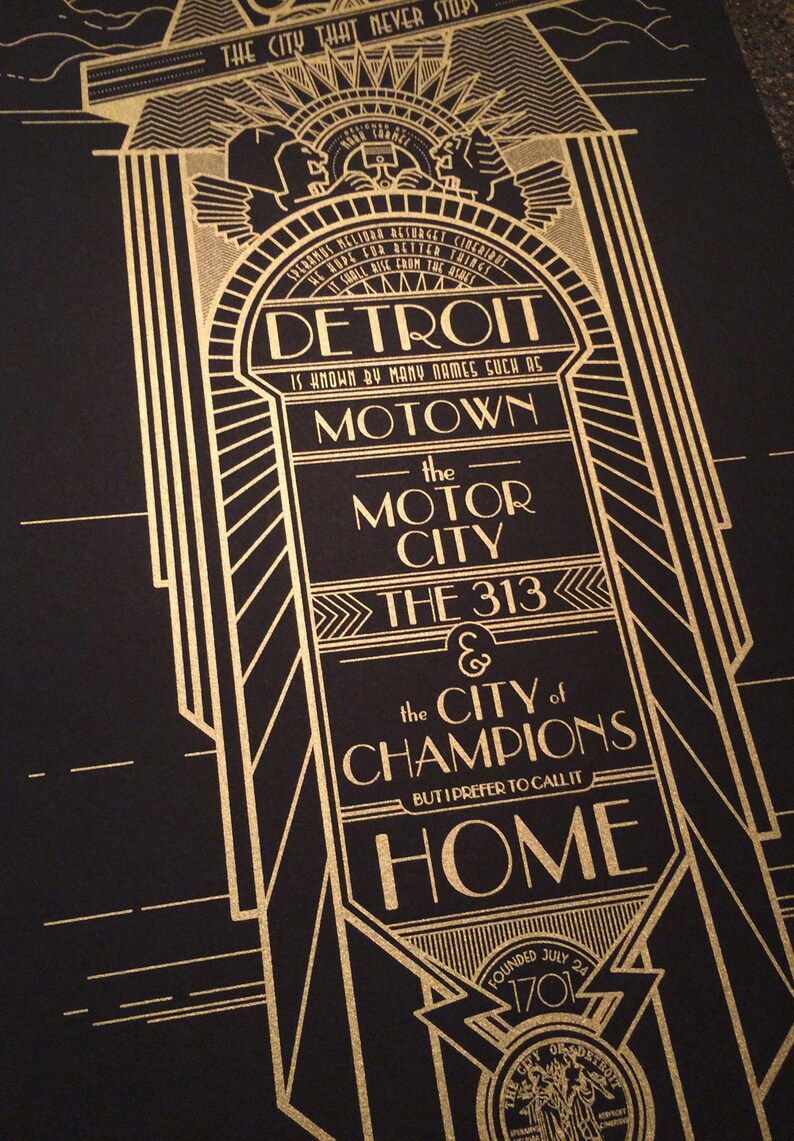 Detroit Monolith black and gold 12x24 poster 画像 5