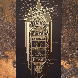 Detroit Monolith black and gold 12x24 poster 画像 1