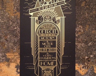 Detroit Monolith (black and gold) - 12x24 poster