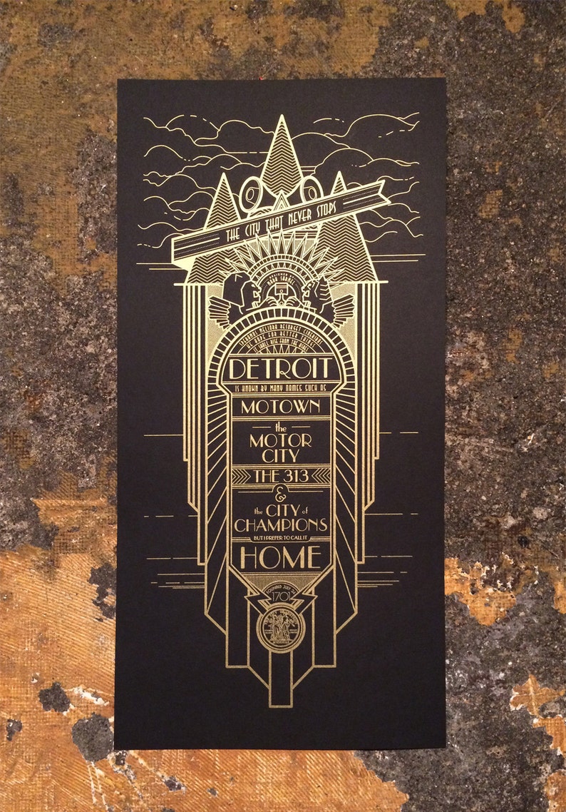 Detroit Monolith black and gold 12x24 poster 画像 1