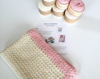 Wrapped in Love Baby Blanket Crochet Kit - Organic cotton Yarn & Pattern Kit - Pattern and 6 skeins of organic yarn - Choose you COLORS