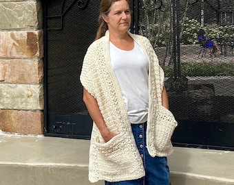 Friendship Pocket Shawl Crochet PATTERN - Shoulder Wrap with Pockets - Crochet Shawl Pattern - Gift for her
