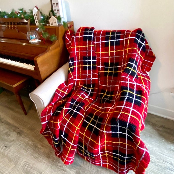 Flannel Blanket Crochet PATTERN - Valentine's Day Gift - Crochet Blanket Pattern - Plaid Blanket - Flannel - Video Tutorials Included