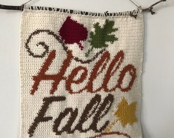 Hello Fall Wall Hanging Crochet PATTERN - Fall Crochet Pattern - Wall Hanging Crochet PATTERN - DIY Fall Decor - Intarsia Crochet