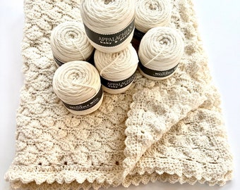Winter Star Baby Blanket Crochet PATTERN KIT - 100% Washable Wool Yarn & Blanket Crochet Pattern for your new little Star - natural cream