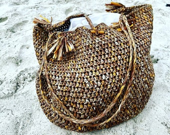 Beach Bound Straw Bag Crochet Pattern - Beach Tote - Straw Bag Crochet Pattern - Flat bottom - Weekend Bag