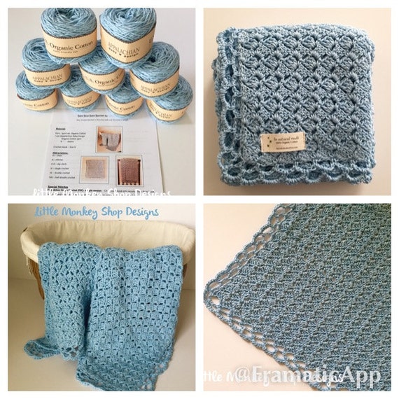 Baby Blanket Crochet Kit Organic Cotton Crochet Kit Baby Blue Baby Blanket Crochet PATTERN 6 Skeins of Organic Cotton Yarn Etsy Canada