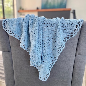 Baby Blanket Crochet Kit - Organic cotton - Crochet Kit - Baby Blue Baby Blanket Crochet PATTERN + 6 skeins of Organic Cotton Yarn