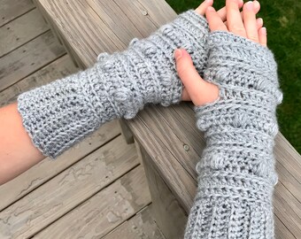 Snow Drifts Fingerless Gloves CROCHET PATTERN - Texting Gloves crochet pattern with puff stitches - matching hat and cowl patterns available