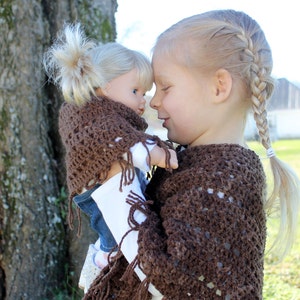 Poncho PATTERN de ganchillo para juego de poncho para muñecas y niñas - Boho Crosses Poncho Sizes Doll, 2/3, 4/6, 8/10, 12/14, adulto S, M, L, XL