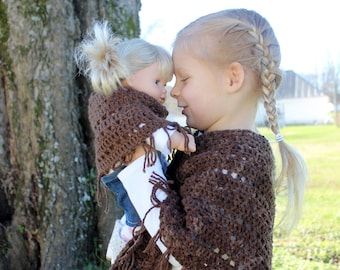 Crochet PATTERN poncho for matching doll and girls Poncho set - Boho Crosses Poncho  Sizes Doll, 2/3, 4/6, 8/10, 12/14, adult S, M, L, XL