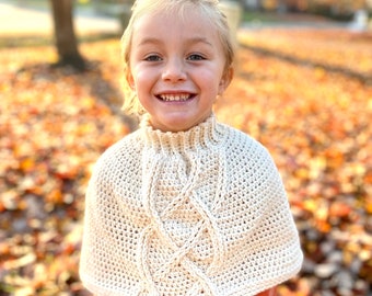 Crochet Poncho PATTERN - Irish Poncho crochet pattern - Little Girls - Women 3XL - Cable Stitch Poncho - any length