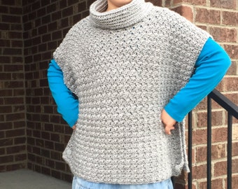 Crochet Poncho PATTERN, Cowl Neck Poncho pattern, Fiona Poncho Pullover crochet pattern, Sizes (Girls 2-12, 14, Women S - XL)