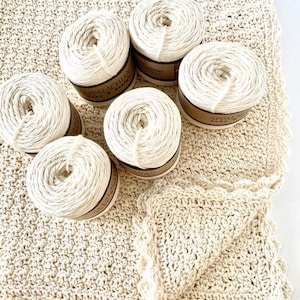 DIY Crochet Baby Blanket Kit - Baby Blanket Crochet PATTERN + 6 skeins of Organic Cotton Yarn - Pure and Simple Blanket - Easy - Heirloom