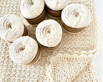 DIY Crochet Baby Blanket Kit - Baby Blanket Crochet PATTERN + 6 skeins of Organic Cotton Yarn - Pure and Simple Blanket - Easy - Heirloom