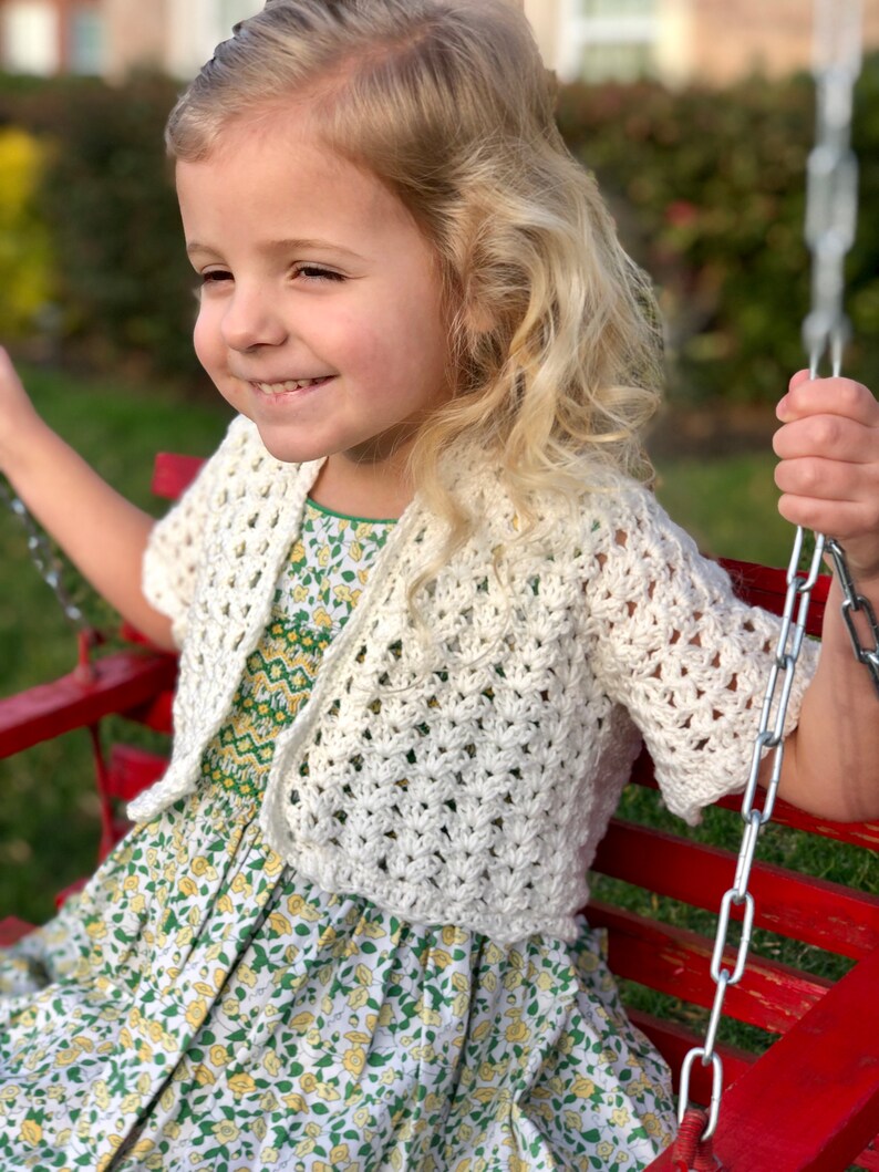 Lilly's Spring Cardigan CROCHET PATTERN - Easy Spring Cardigan - Easter Sweater Crochet Pattern for Girls - Cropped cardigan pattern image 3