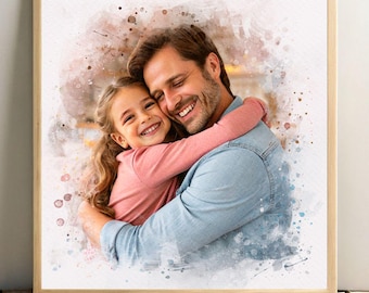 Watercolor Family Portrait | Father Son / Daughter | Painting Portrait from Photo | Custom Father's Day Gift | Anniversary Gift for Husband