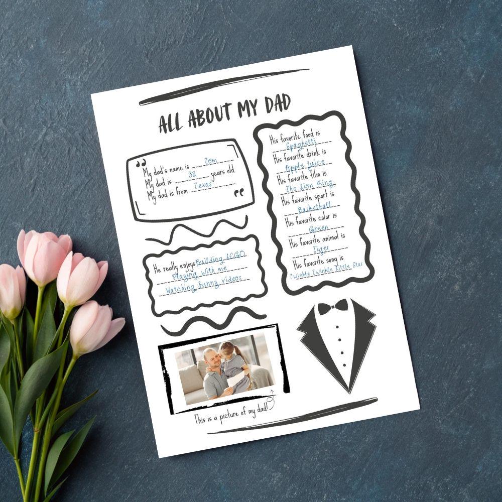All About My Dad Printable Fathers Day Questionnaire | Gift From Son or ...