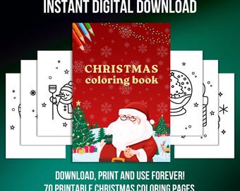 Weihnachten Malbuch Digitaler Download | 70 druckbare Ferienseiten für Kleinkinder & Vorschulkinder | Lustige Aktivität für die Weihnachtsfeier | G04
