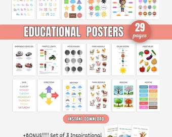 Educational Posters Bundle | Alphabet, Numbers, Emotions, Shapes| Preschool & Kindergarten Posters | Homeschool Room Decor| Digital Download