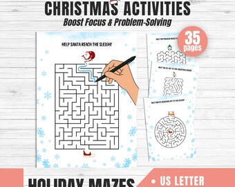 Printable Christmas Mazes for Kids | Holiday Maze Activity Book | Winter Mazes | Fun X-mas Brain Games