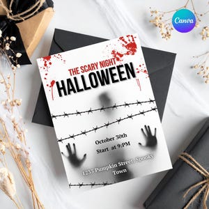 Scary Halloween Party Invitation | Editable Canva Template | Horror Night Flyer | Printable Spooky Event Invite | Instant Download | H010
