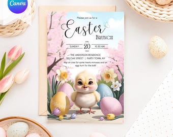 Easter Brunch Invitation |Easter Egg Hunt Invitation| Chick Easter Invite| Spring Party Invite | Editable Easter Invitation Instant Download