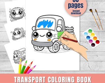 35 Printable Transport Coloring Book for Boys| Vehicles, Trucks, Cars, Trains | Toddler & Preschool Activity Pages At Home| Instant Download