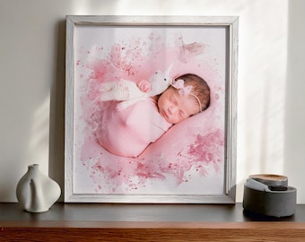 Personalized Watercolor Kid Portrait | Custom Baby Portrait From Photo | New Born Gift for Mom | Personalized Painting from Photo Baby Child