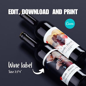 Editable Wine Romantic Bottle Labels | Photo Wine Stickers| Wedding Gift| Romantic Bottle Wrap | Gift for Couples| Bridal Shower Gift | VD09