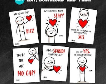 Slang Kids Valentine's Day Cards |Funny Printable Classroom Valentine |Teen Tween School Valentines |Classroom Exchange Cards for Kids| VD05