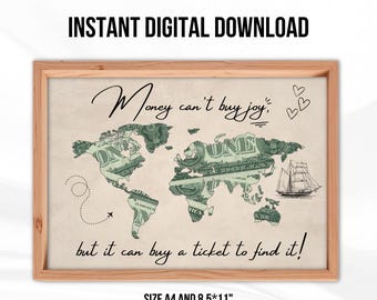 Printable Money Map Gift | Travel Fund Savings Template | Unique Adventure Gift Idea | Digital Download | CG04