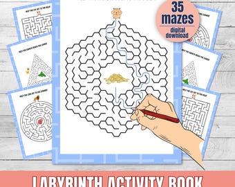 35 Labyrinth Easy Mazes | Labyrinth Activity Book | Kids Puzzle Maze Game Challenge| Fun Activities & Kids Party Favors Instant Download PDF