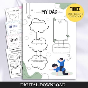 Alles über meinen Vater Fragebogen zum Vatertag | Geschenk von Sohn oder Tochter, Kind | DIY Vaters Geburtstagskarte Aktivität | Fülle die Lücke